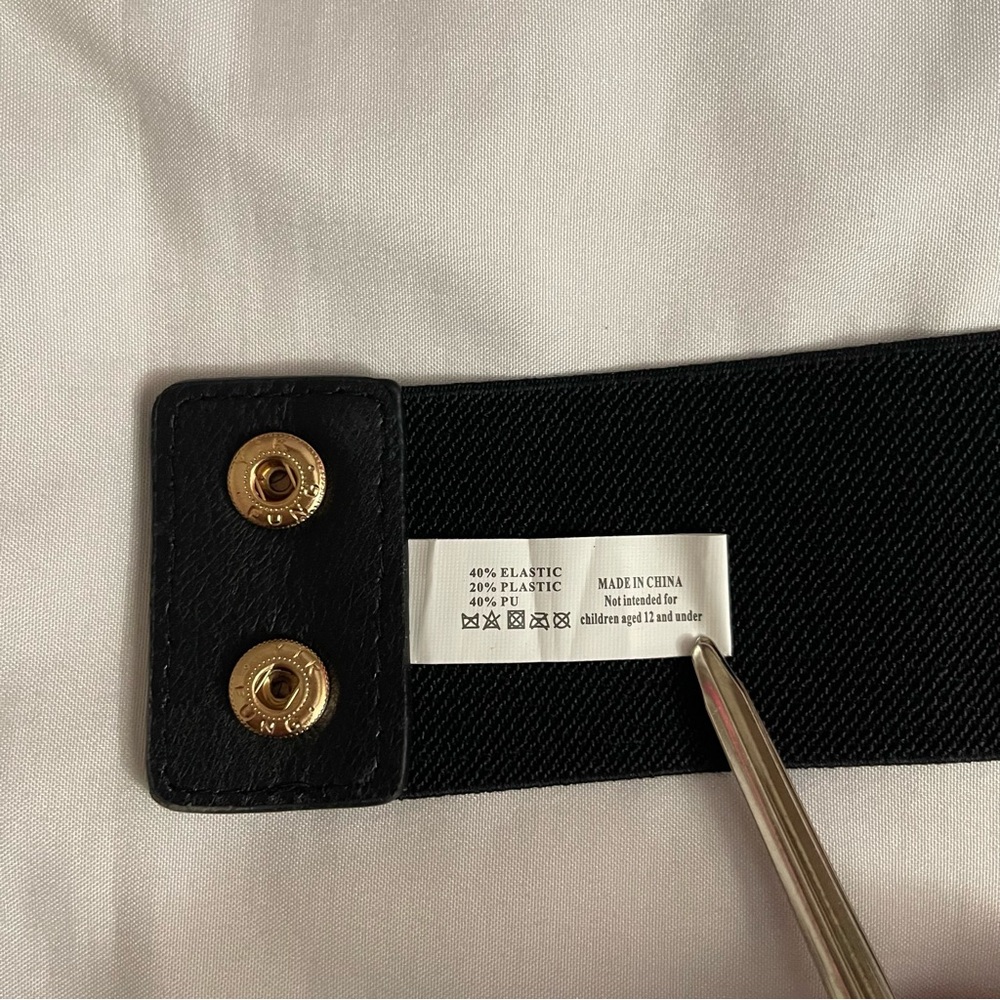 Plus size black PU leather gold tone buckle elastic waistband belt - Picture 6 of 9